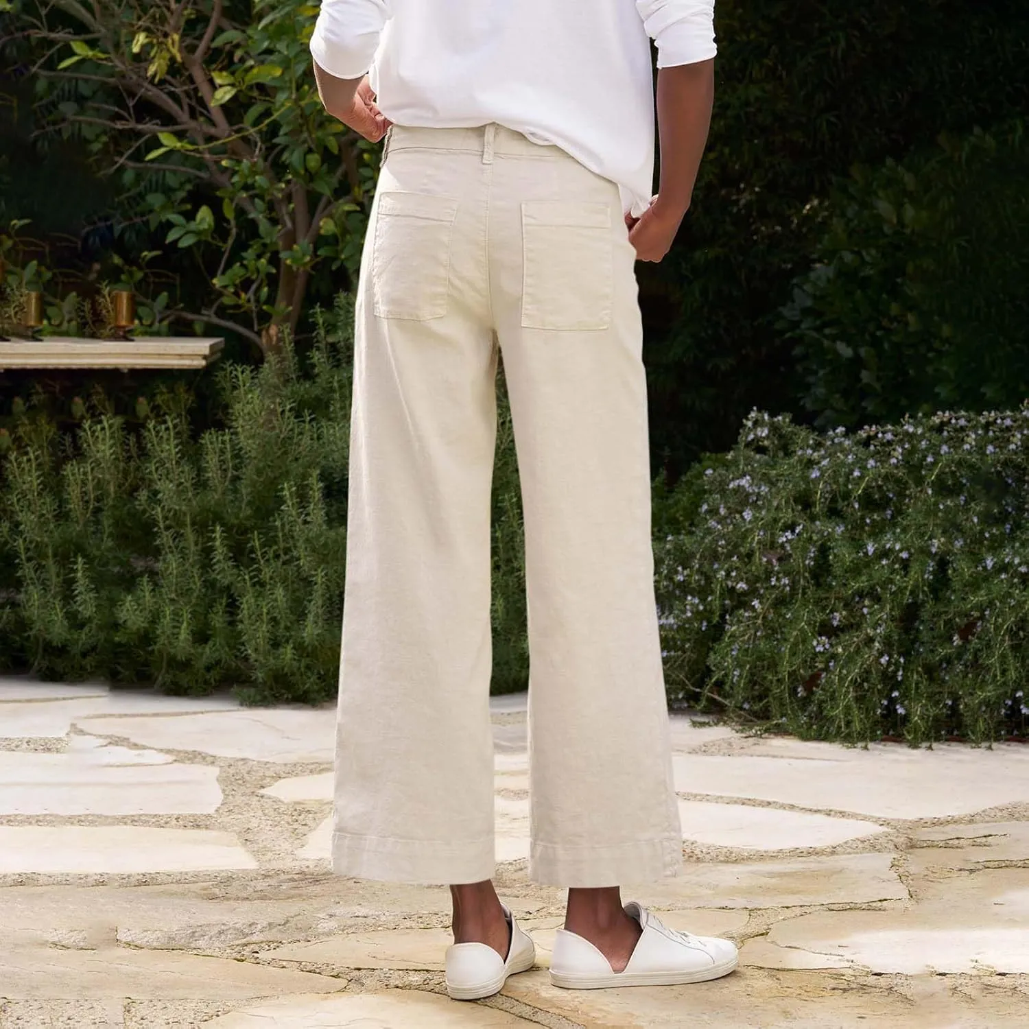 Women Linen Pants Casual Wide Leg Cropped Pants Dressy Pants with Pocket Plus Size Summer Loose Business Ankle Pants