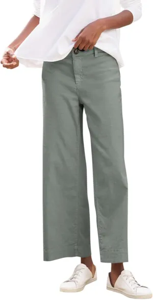 Women Linen Pants Casual Wide Leg Cropped Pants Dressy Pants with Pocket Plus Size Summer Loose Business Ankle Pants