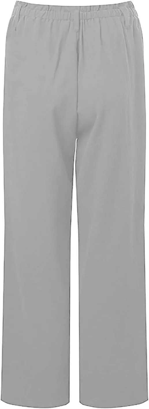 Women Linen Pants Summer Casual Capri Pants with Pockets Elastic Waist Wide Leg Cropped Pants Boho Beach Palazzo Pants