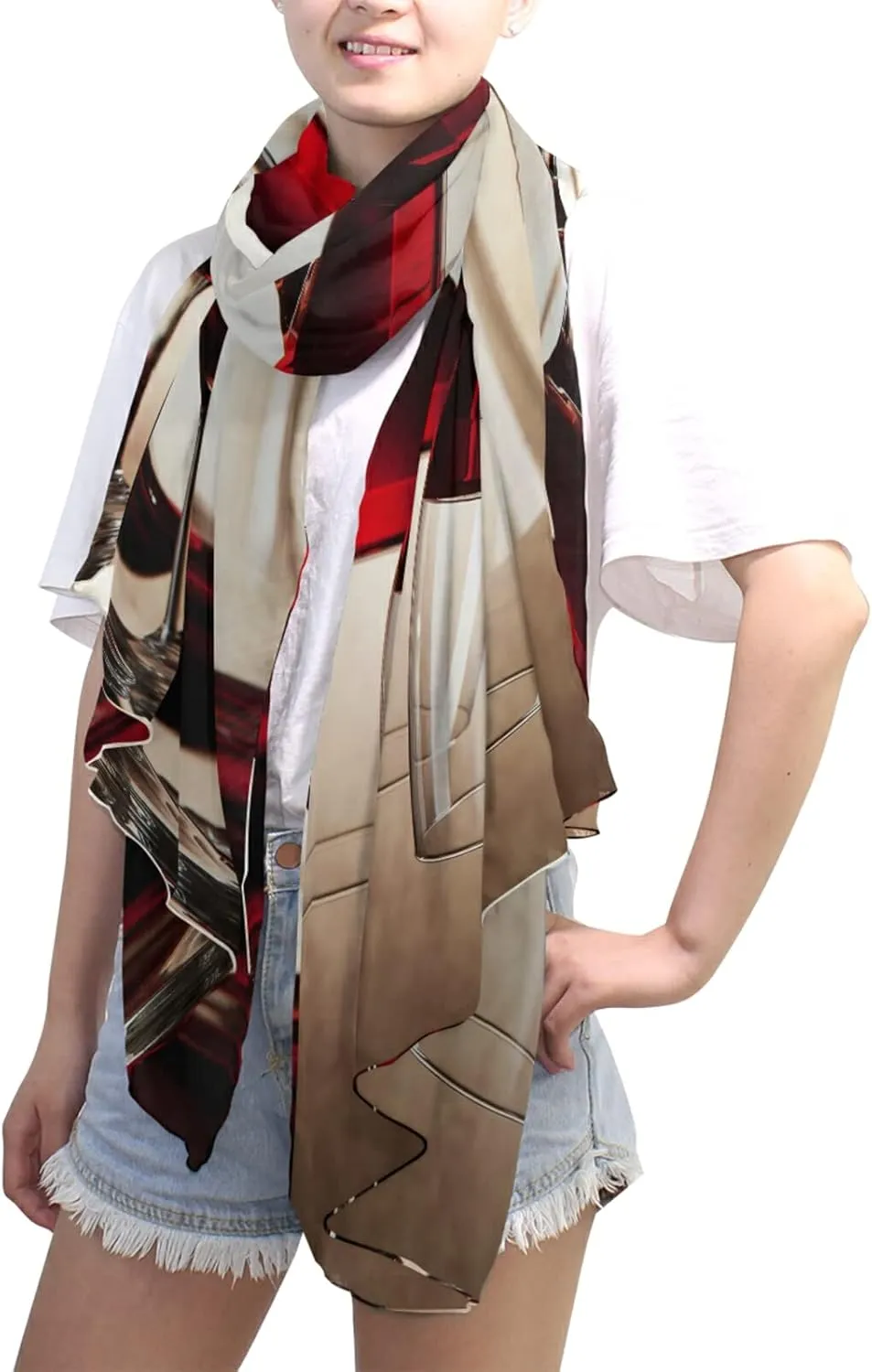 Women Long Silk Scarf, Satin Shawl Chiffon Large Stole Headscarf Sunscreen Wrap