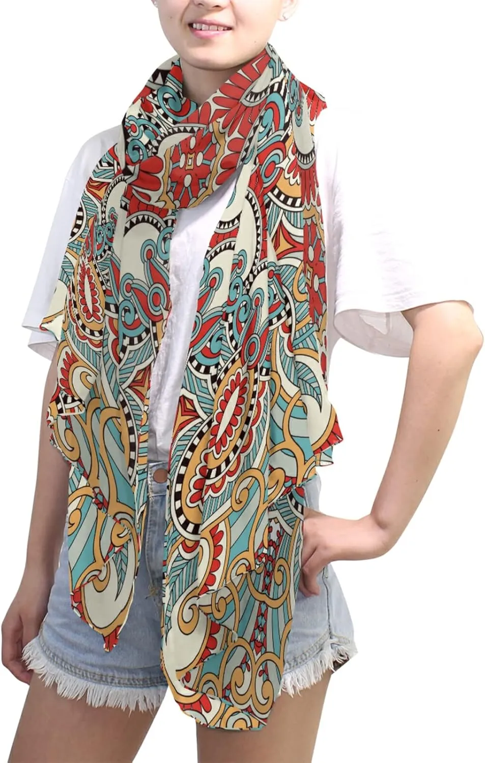 Women Long Silk Scarf, Satin Shawl Chiffon Large Stole Headscarf Sunscreen Wrap
