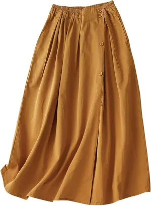 Women Midi Aline Swing Skirt with Button Plain Stretchy Skirts Fashion Lounge Skirts Journey Skirts All-Match Skirt
