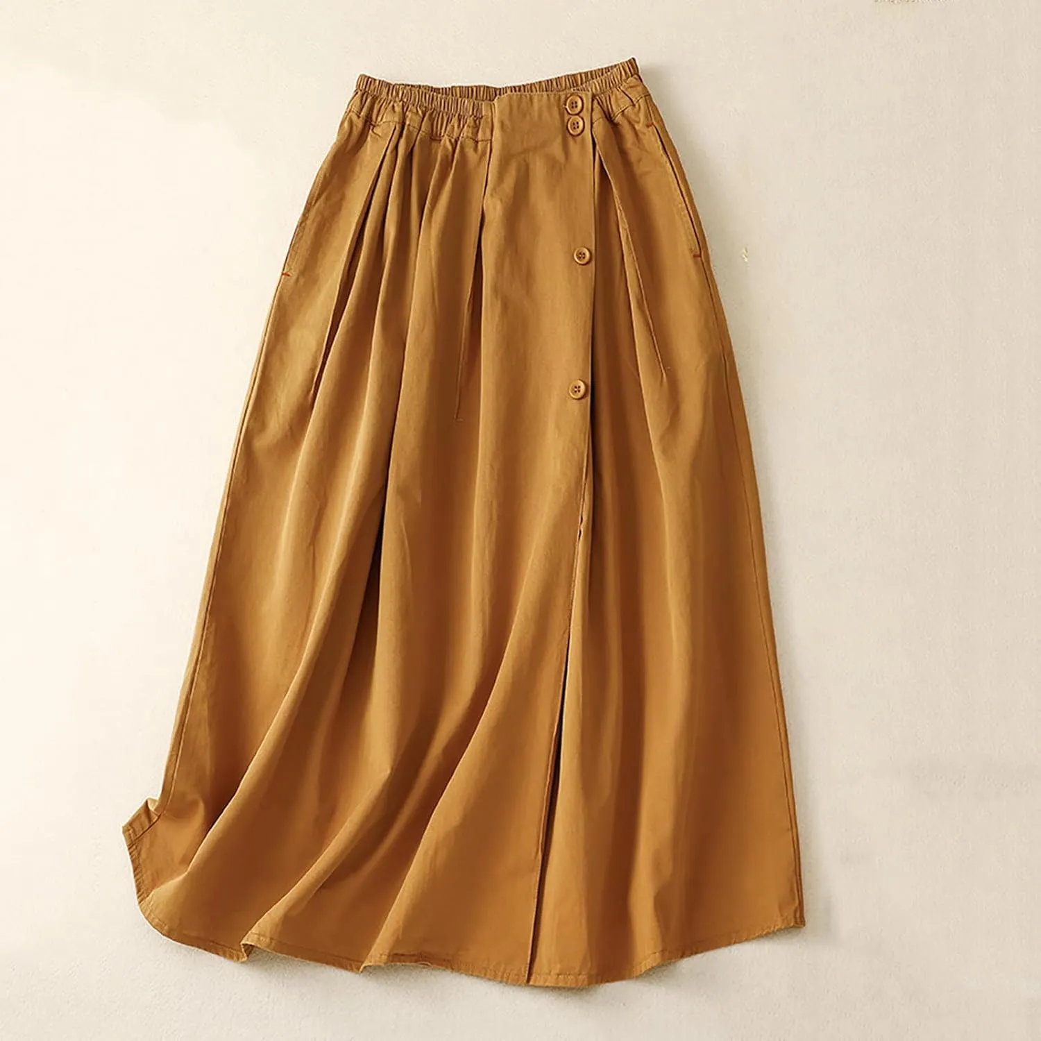 Women Midi Aline Swing Skirt with Button Plain Stretchy Skirts Fashion Lounge Skirts Journey Skirts All-Match Skirt