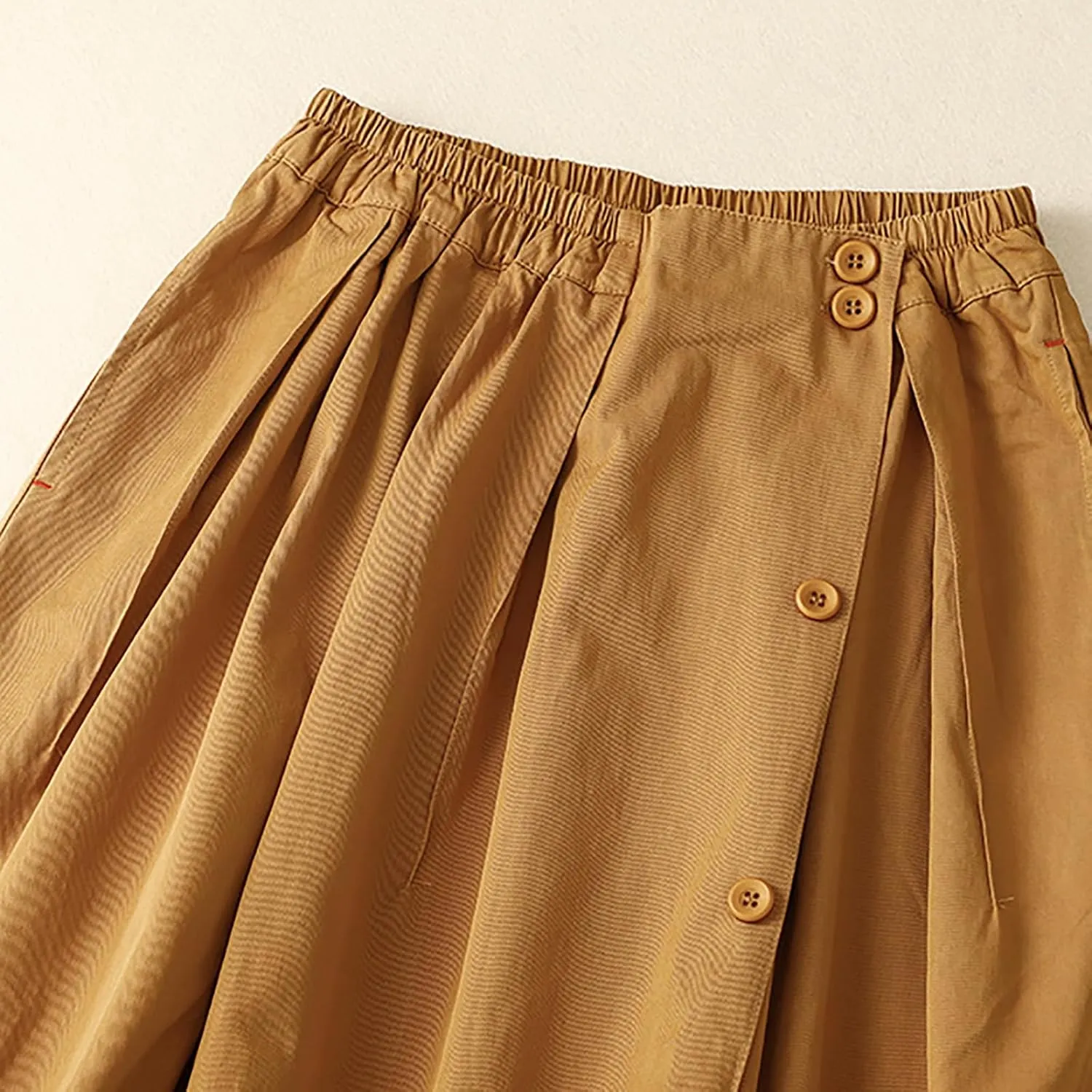 Women Midi Aline Swing Skirt with Button Plain Stretchy Skirts Fashion Lounge Skirts Journey Skirts All-Match Skirt