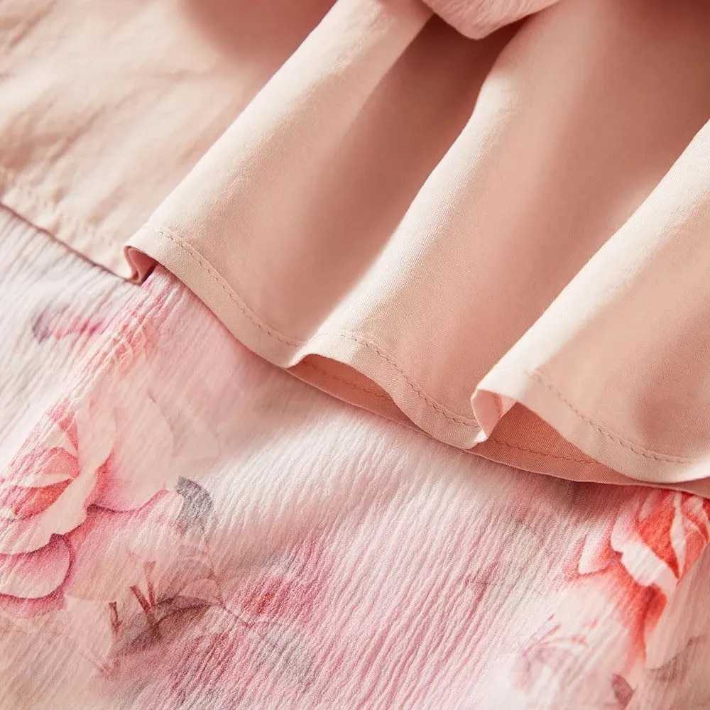 Women Mulberry Silk Lightweight Skirts High Waist Breathable Long Skirts Floral Vacation Skirts