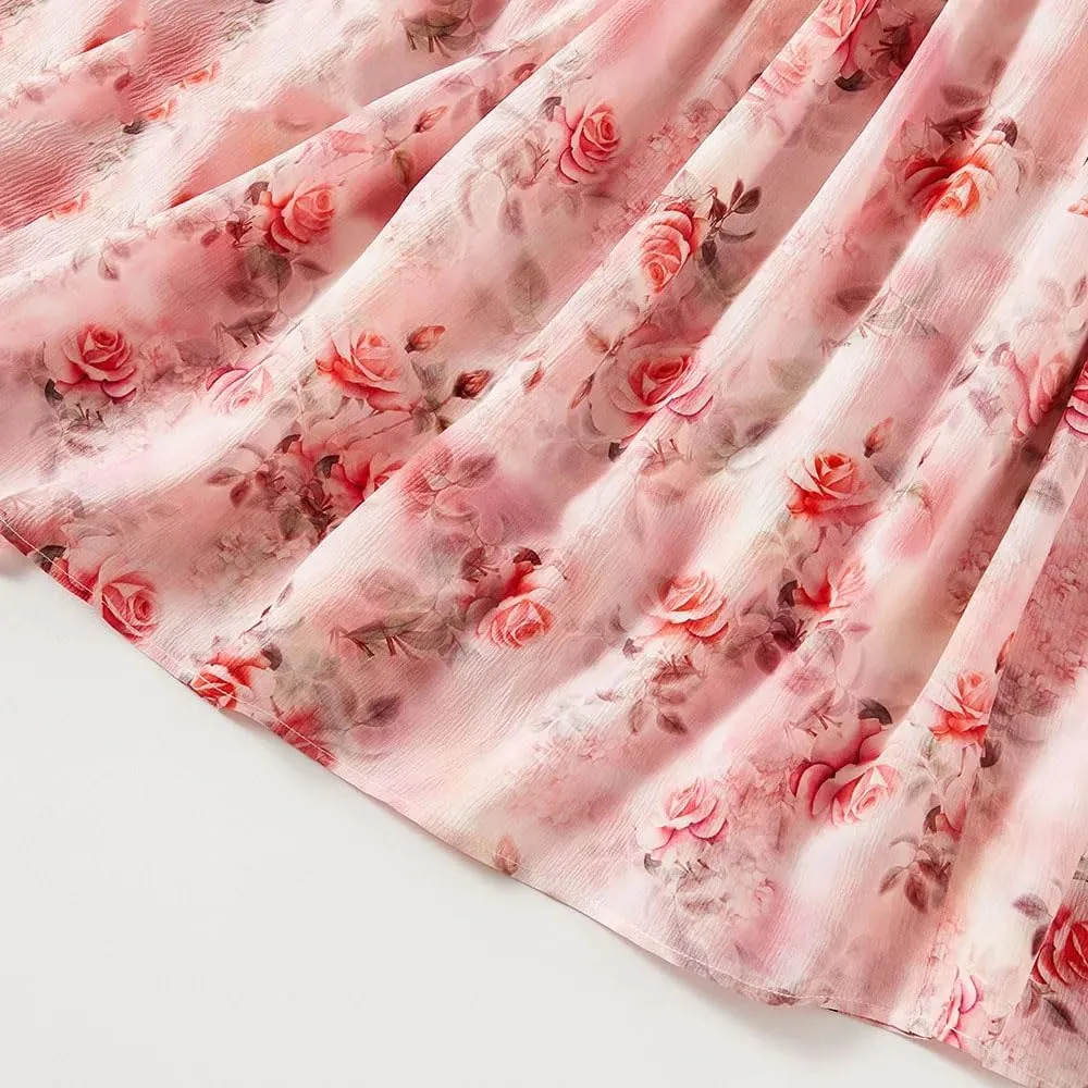 Women Mulberry Silk Lightweight Skirts High Waist Breathable Long Skirts Floral Vacation Skirts