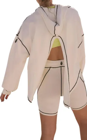Women Open Back Workout Hooded Sweatshirt Oversized Long Sleeve Side Slit Athletic Shirt Flowy Hoodie Top Activewear