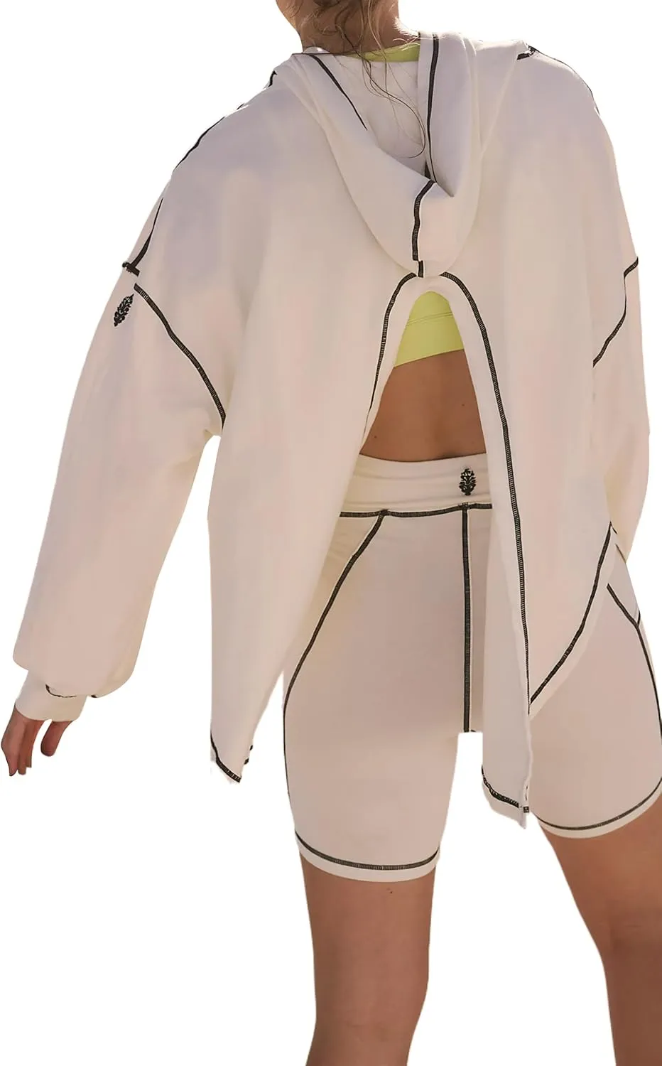 Women Open Back Workout Hooded Sweatshirt Oversized Long Sleeve Side Slit Athletic Shirt Flowy Hoodie Top Activewear