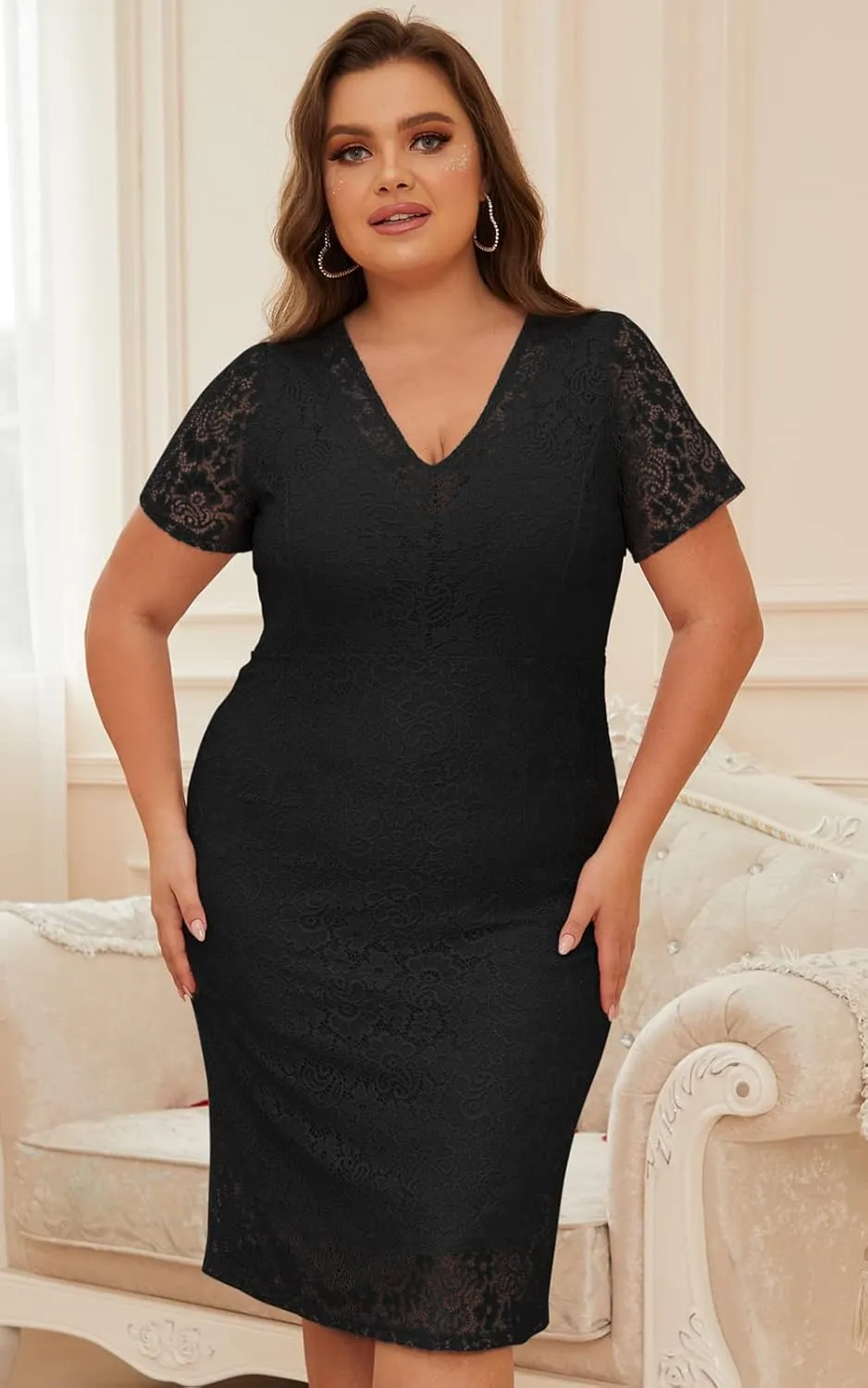 Women Sexy Summer Plus Size Bodycon Wrap Cocktail Lace Dress