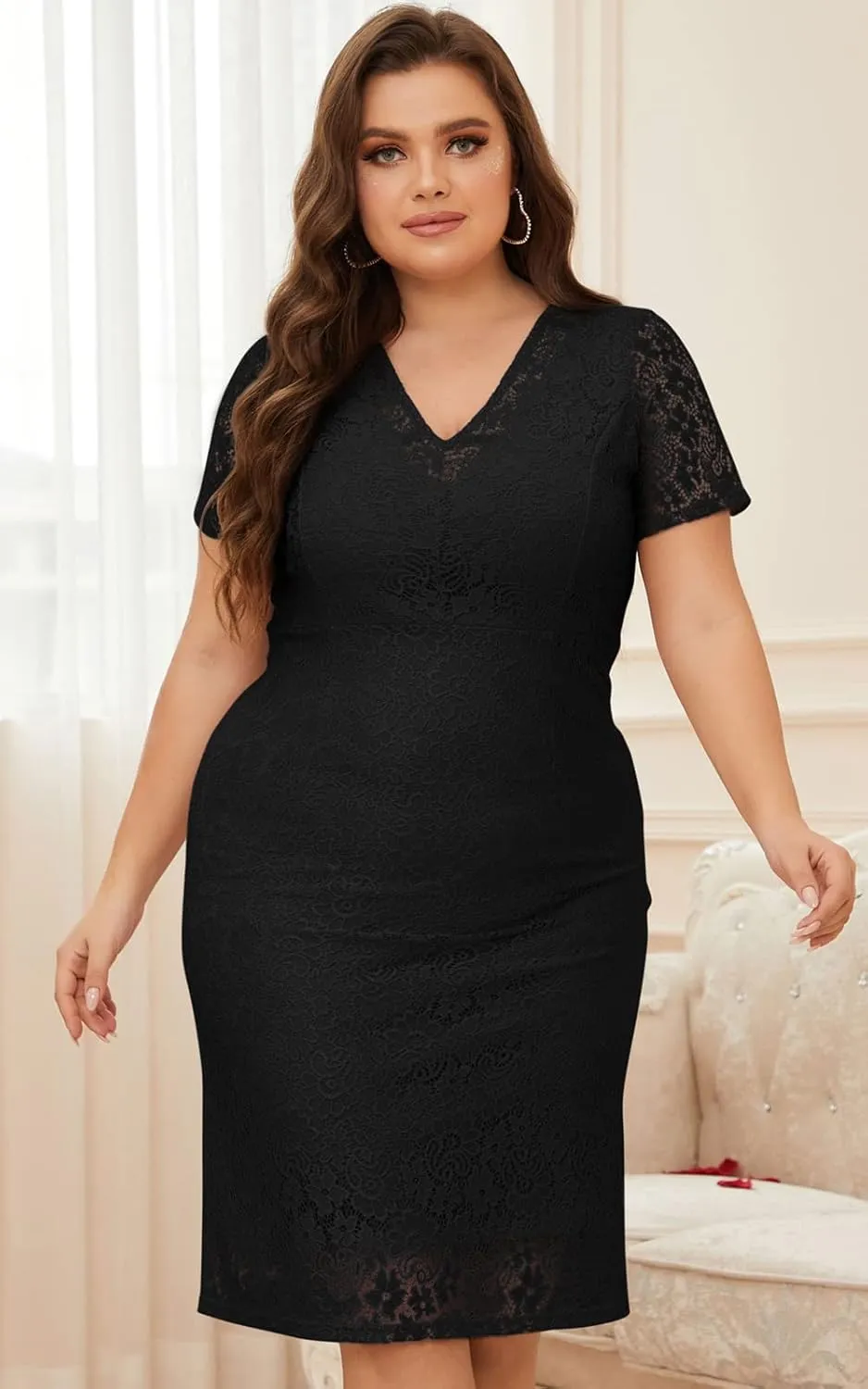 Women Sexy Summer Plus Size Bodycon Wrap Cocktail Lace Dress