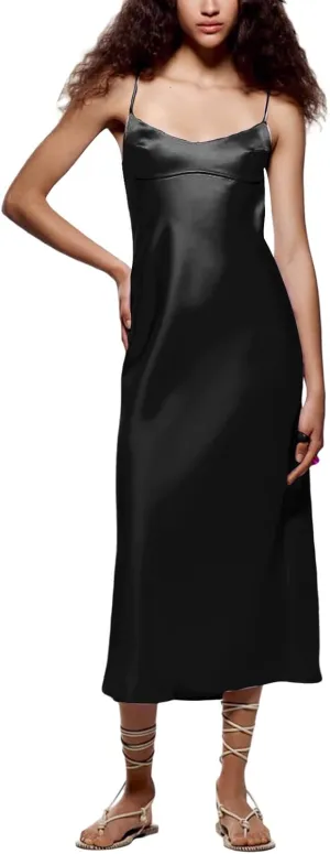 Women Slip Satin Maxi Dress Sleeveless Bodycon Long Dresses Backless Party Cocktail Dresses Summer 2023