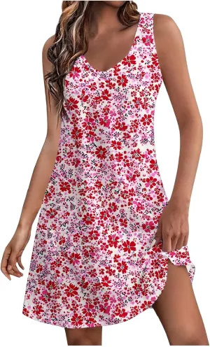 Women Summer Dresses 2025 Floral Printed Sleeveless Casual Short Dress Loose Fit Flowy Sundresses