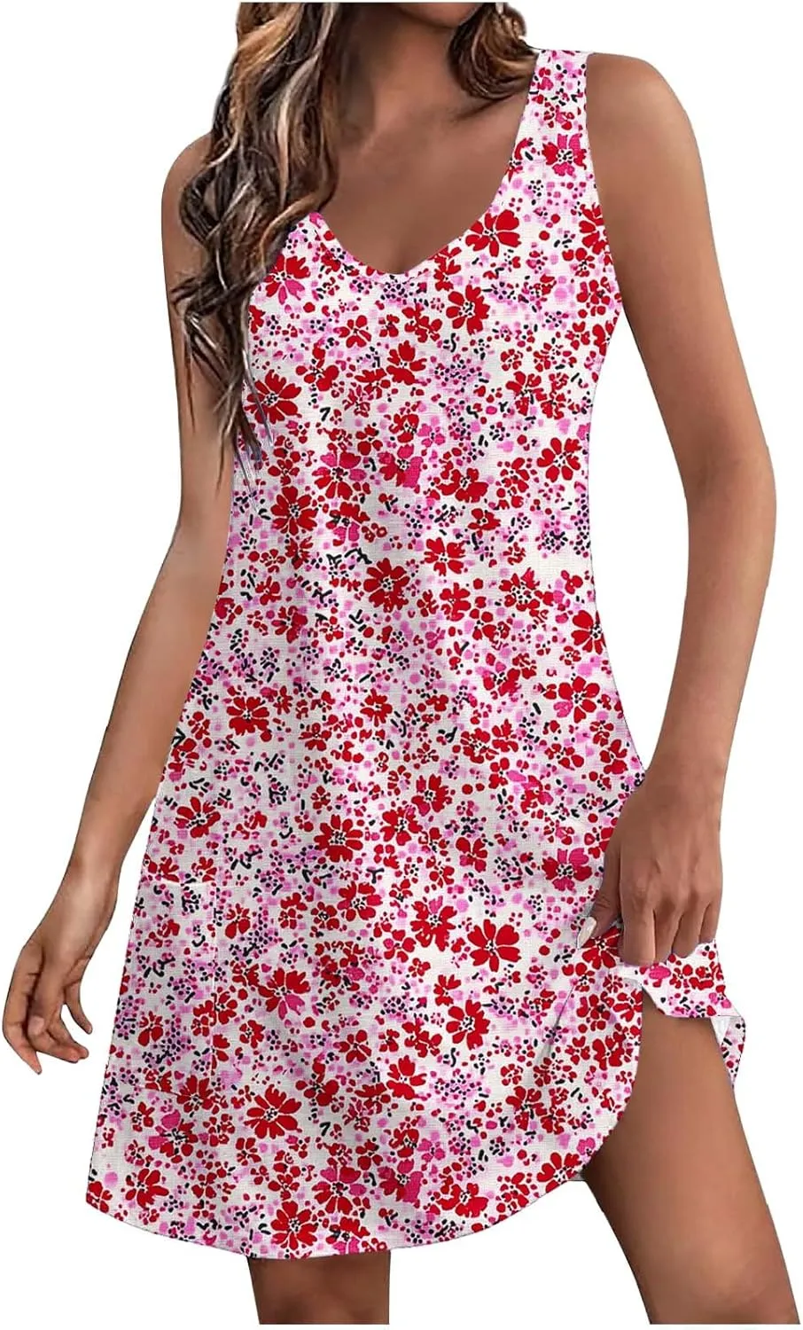 Women Summer Dresses 2025 Floral Printed Sleeveless Casual Short Dress Loose Fit Flowy Sundresses