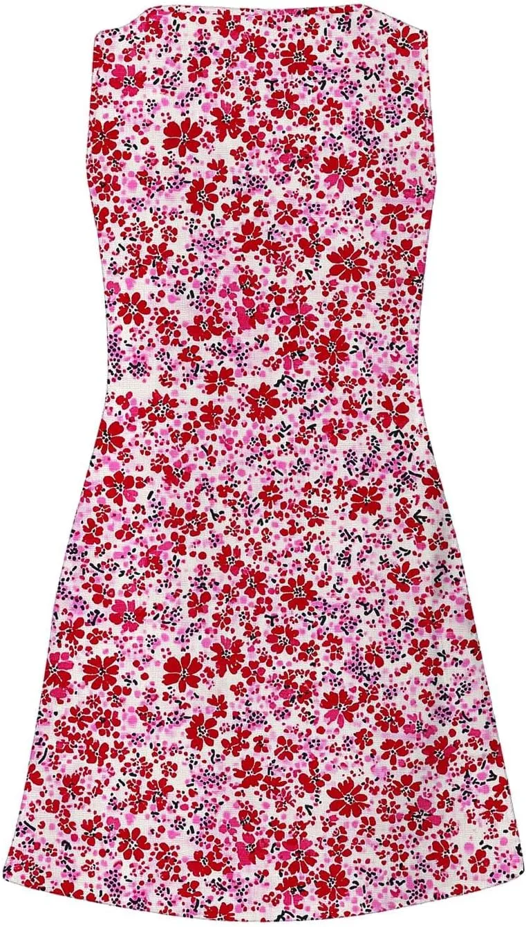 Women Summer Dresses 2025 Floral Printed Sleeveless Casual Short Dress Loose Fit Flowy Sundresses