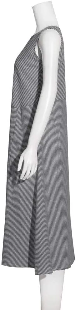 Women Summer Dresses Sun Dresses 2025 Vacation Plus Size Swing Linen Dress Sleeveless Maxi Dress with Pockects