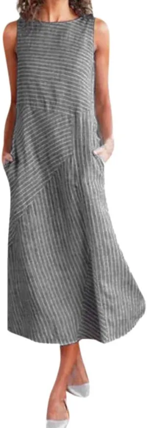Women Summer Dresses Sun Dresses 2025 Vacation Plus Size Swing Linen Dress Sleeveless Maxi Dress with Pockects