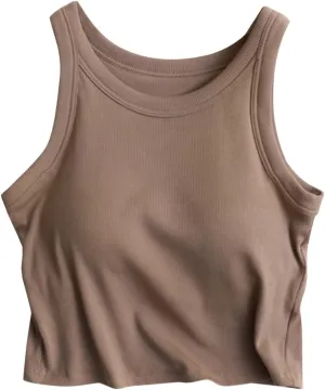 Women Tank Tops Shelf Bra Summer Cotton Basic Padded Yoga Rib Camisoles for Casual Workout Outfits Undershirts Cami