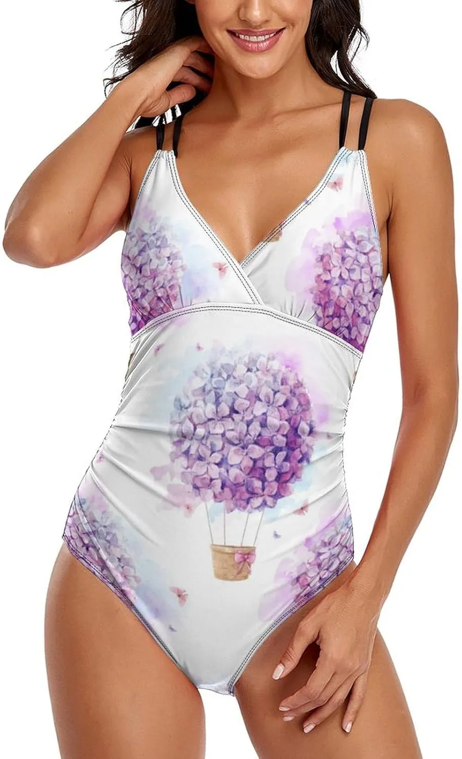 Womens' 1 Piece Swimwears Spaghetti Strap Tummy Control Ball Flower Casual Full Coverage Swimsuit