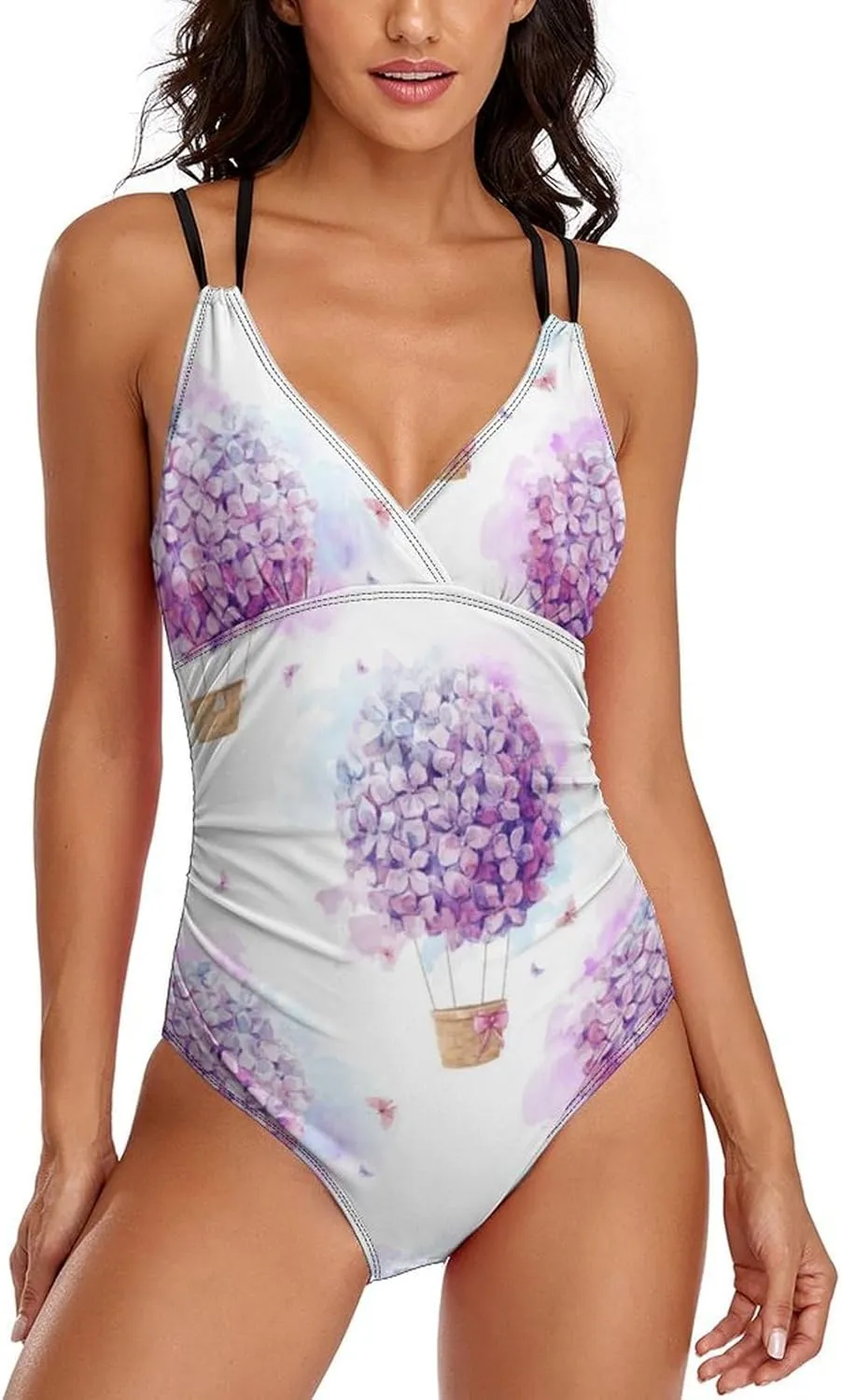 Womens' 1 Piece Swimwears Spaghetti Strap Tummy Control Ball Flower Casual Full Coverage Swimsuit