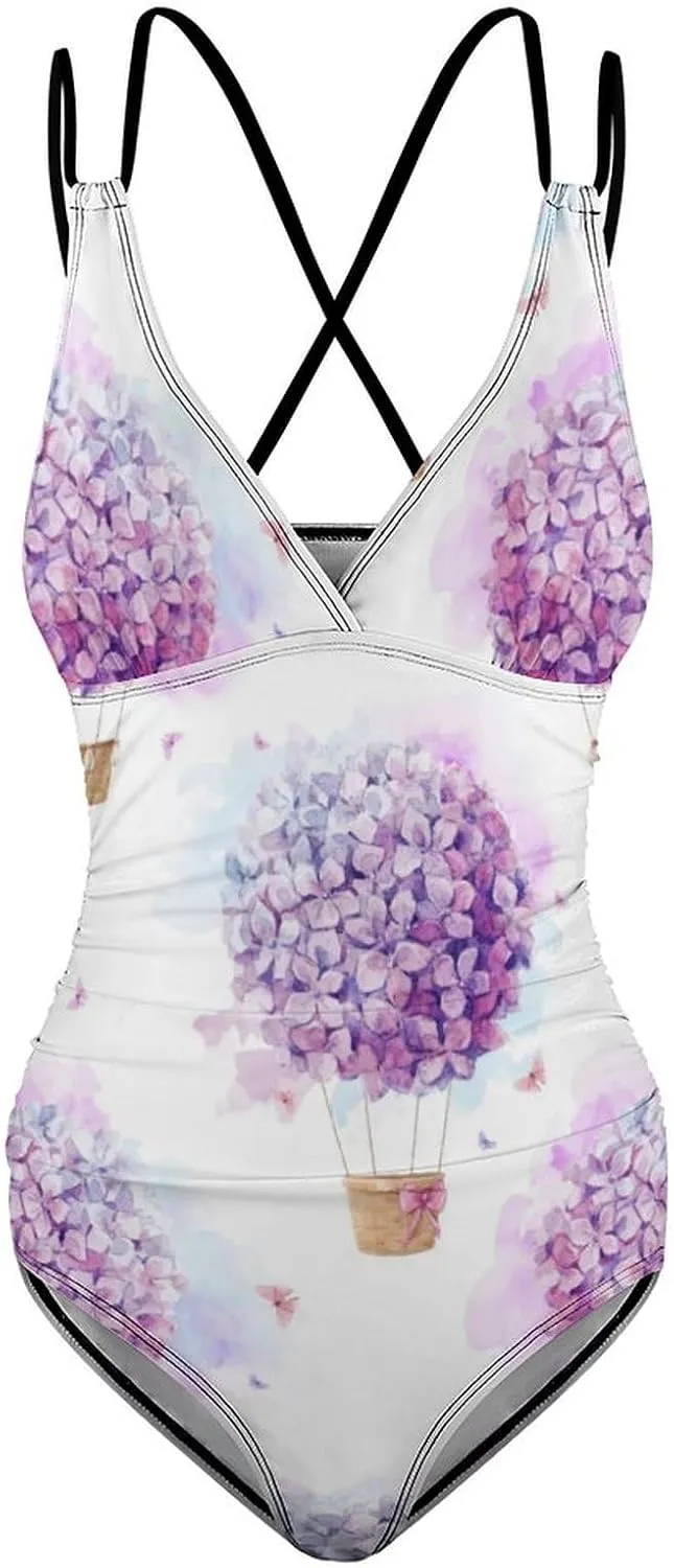 Womens' 1 Piece Swimwears Spaghetti Strap Tummy Control Ball Flower Casual Full Coverage Swimsuit