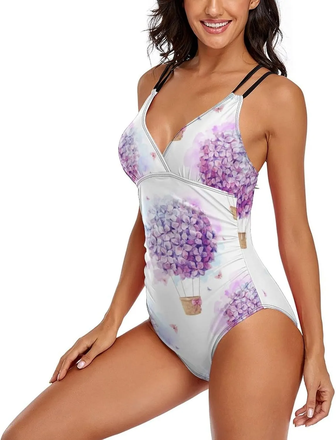 Womens' 1 Piece Swimwears Spaghetti Strap Tummy Control Ball Flower Casual Full Coverage Swimsuit
