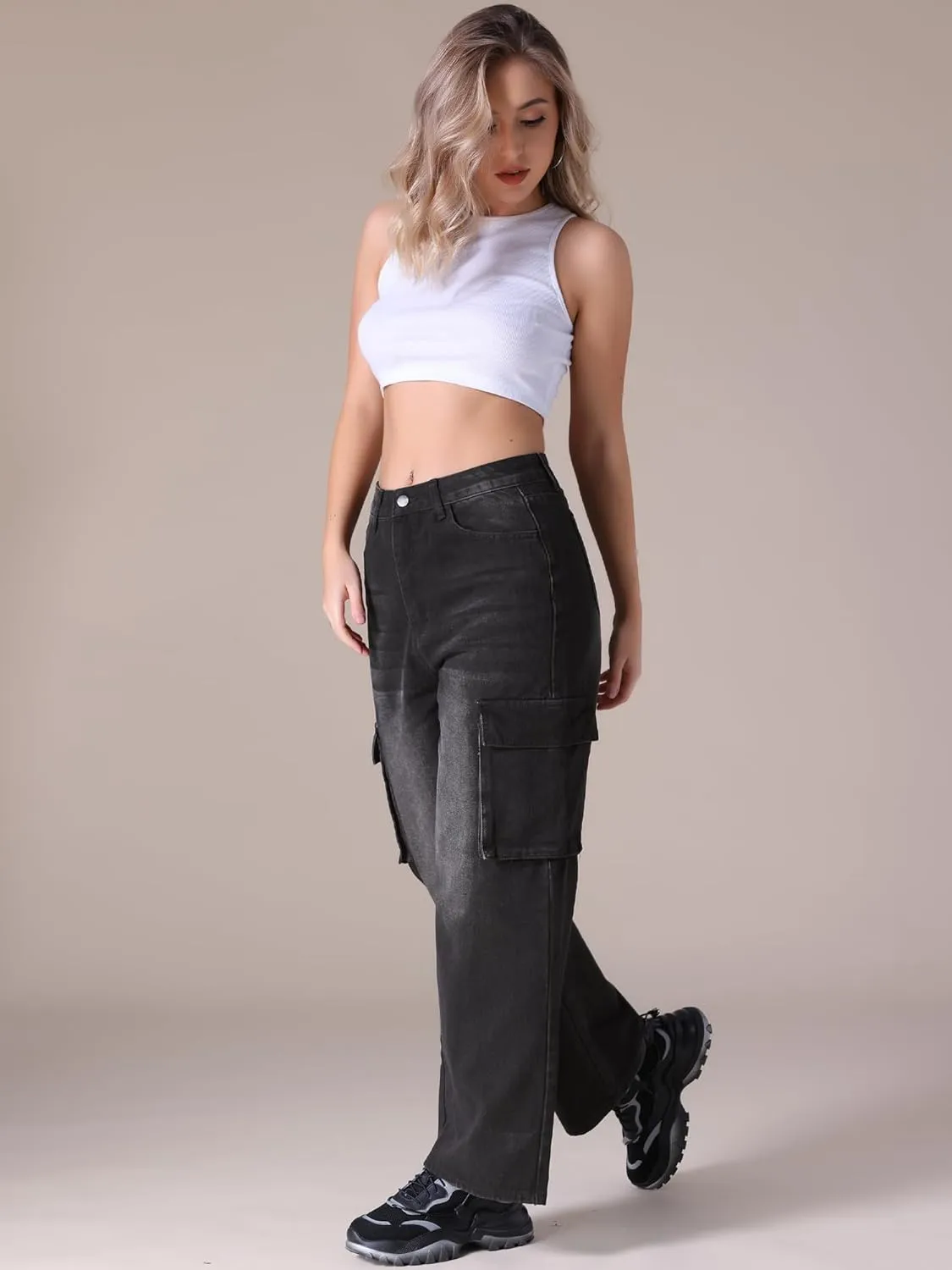 Women's Baggy Cargo Jeans High Waisted Casual 2025 Trendy Wide Leg Denim Pants