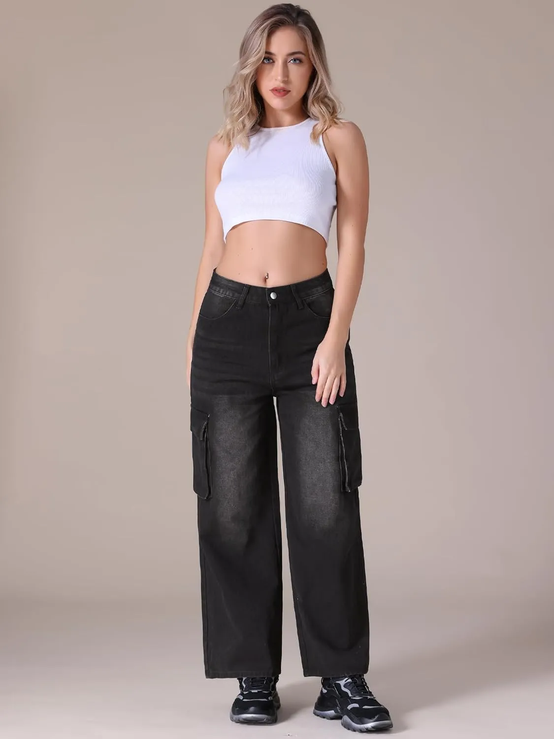 Women's Baggy Cargo Jeans High Waisted Casual 2025 Trendy Wide Leg Denim Pants