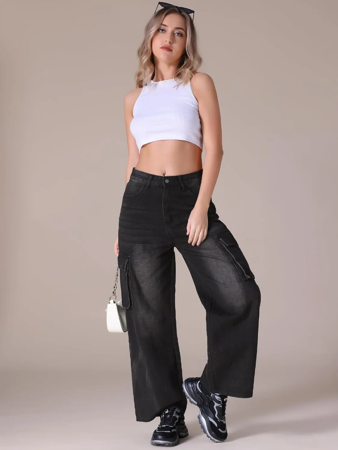 Women's Baggy Cargo Jeans High Waisted Casual 2025 Trendy Wide Leg Denim Pants