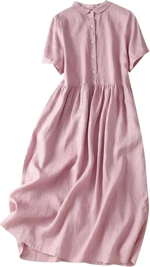 Womens Bohemian Cotton Linen Dresses 3/4 Sleeve Maxi Long Dress Summer Solid Plain Cute Vacation Flowy Trendy Dresses