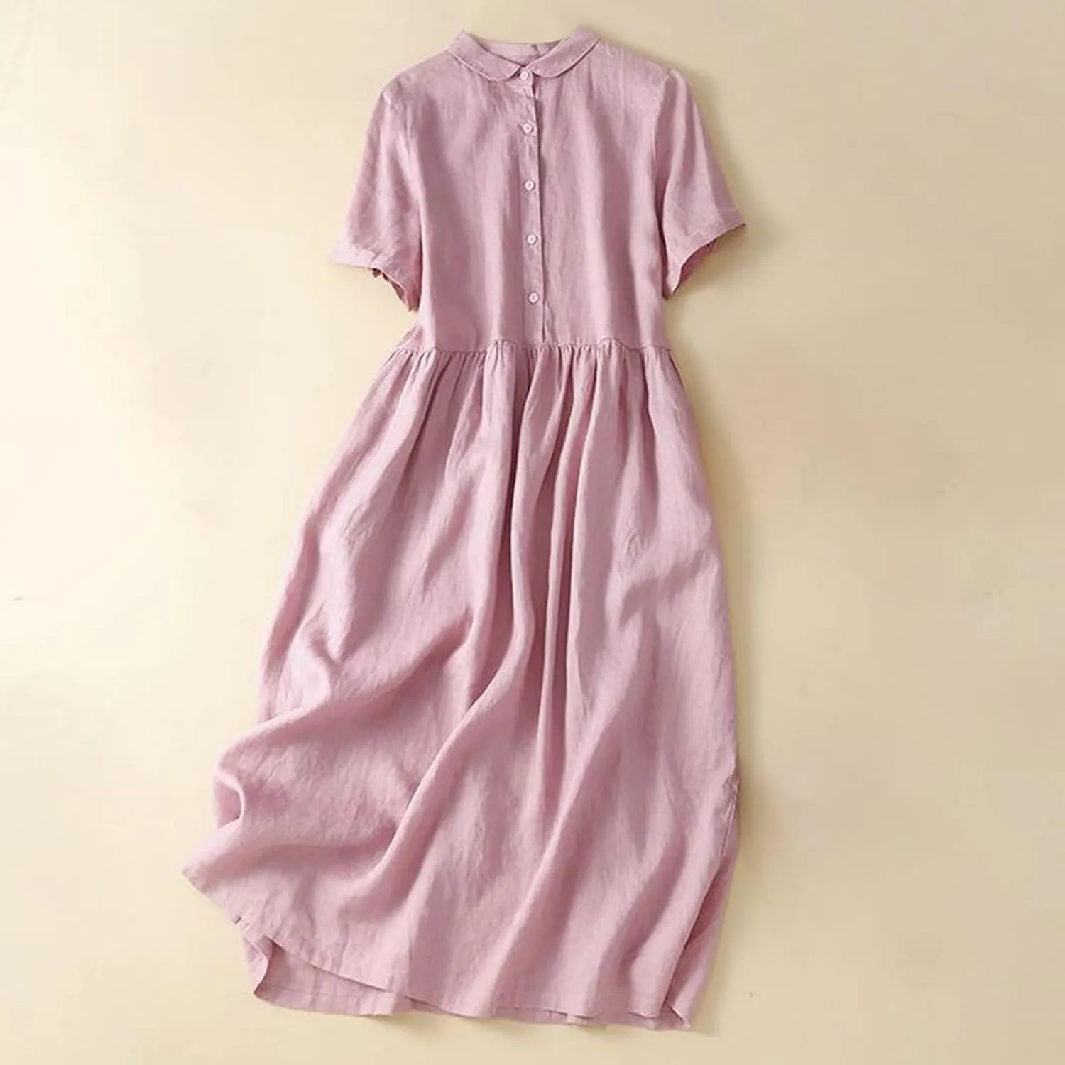 Womens Bohemian Cotton Linen Dresses 3/4 Sleeve Maxi Long Dress Summer Solid Plain Cute Vacation Flowy Trendy Dresses