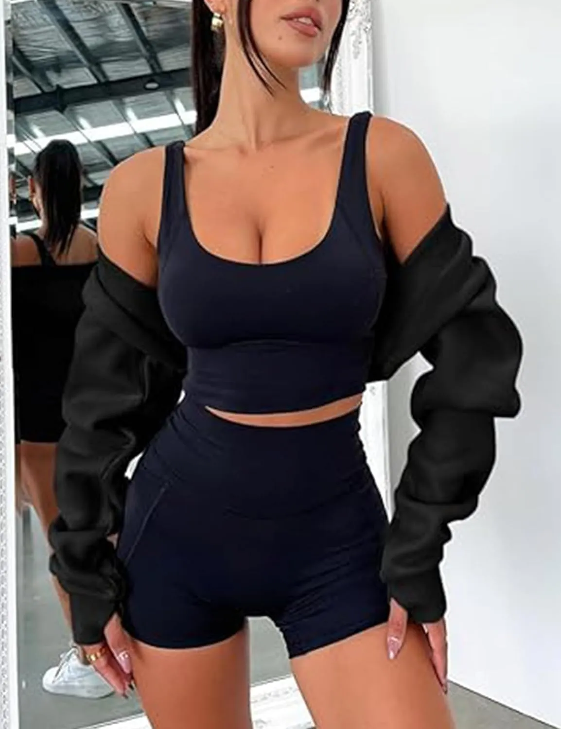 Women's Bolero Sweater Shrugs Y2K Open Front Workout Sweatshirt Long Sleeve Crop Tops