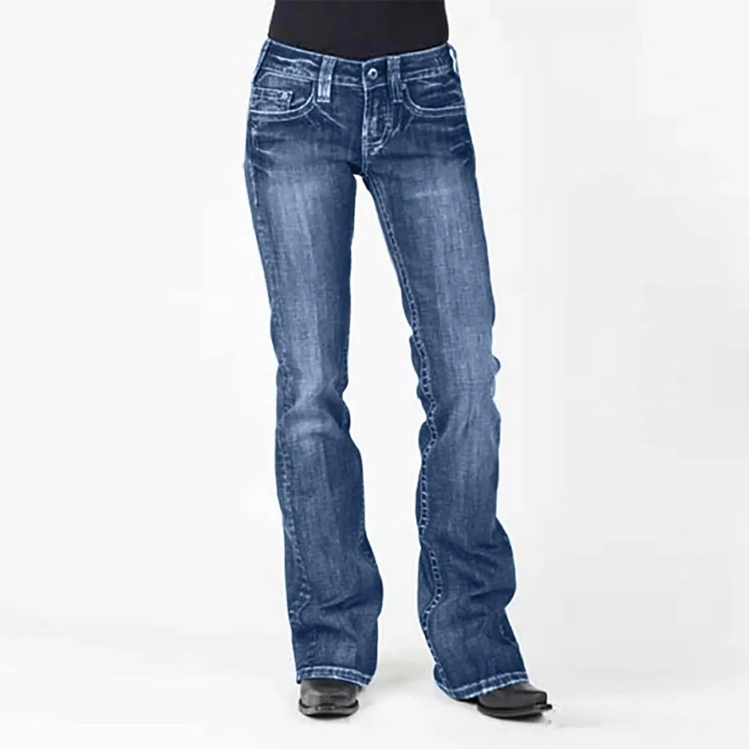 Women's Bootcut Jeans High Waisted Classic Fit Denim Pants Stretch Boyfriend Jeans with Pockets Trousers with Pockets