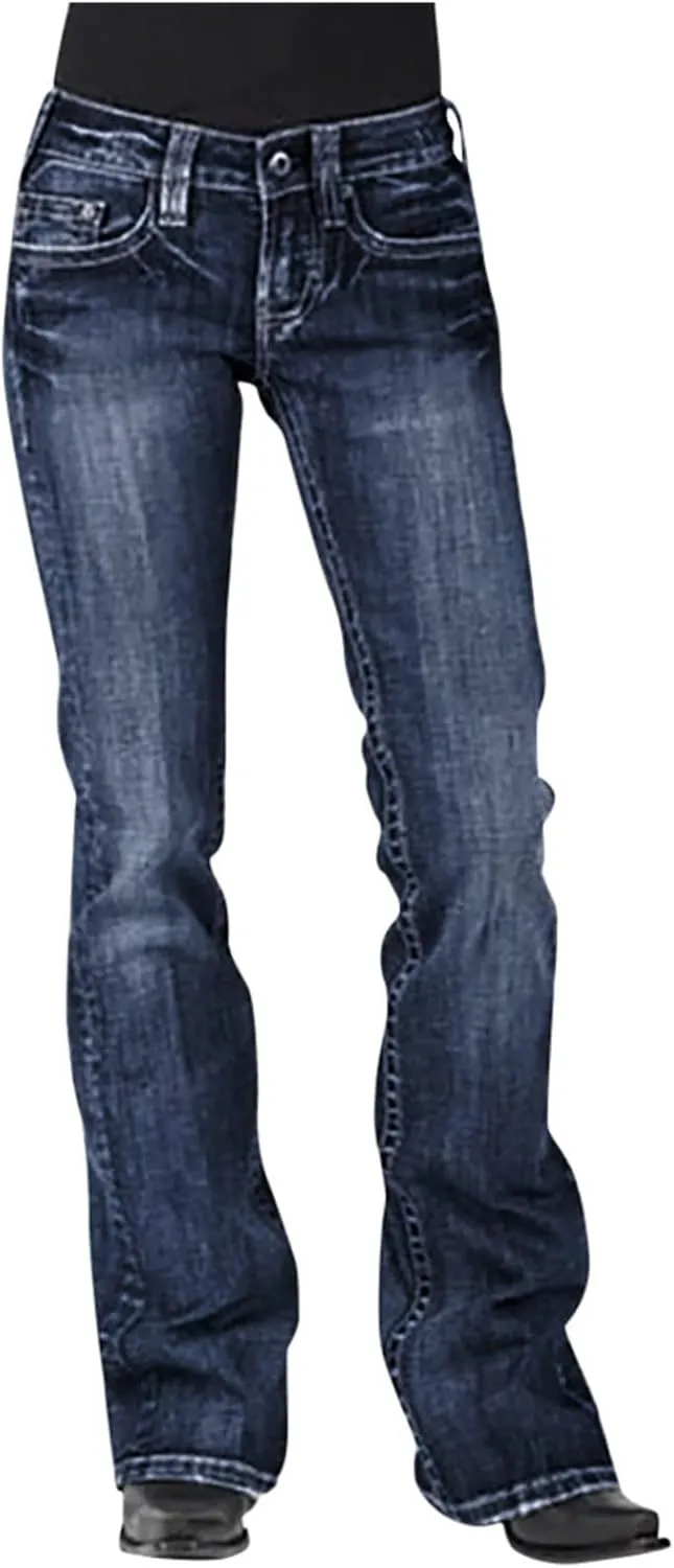 Women's Bootcut Jeans High Waisted Classic Fit Denim Pants Stretch Boyfriend Jeans with Pockets Trousers with Pockets