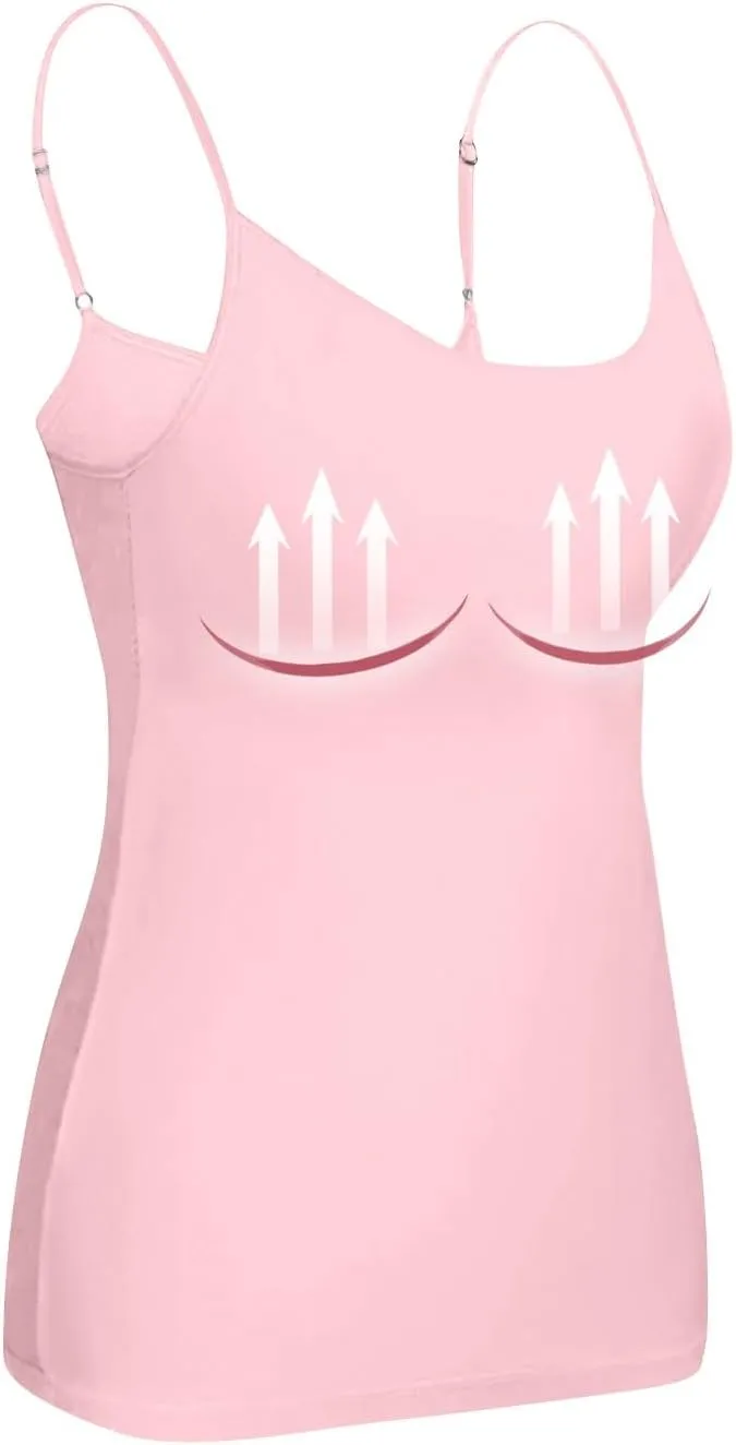Womens Camisole Top with Built in Bra Adjustable Spaghetti Strap Tank Tops Workout Yoga Padded Sports Bras Plus Size