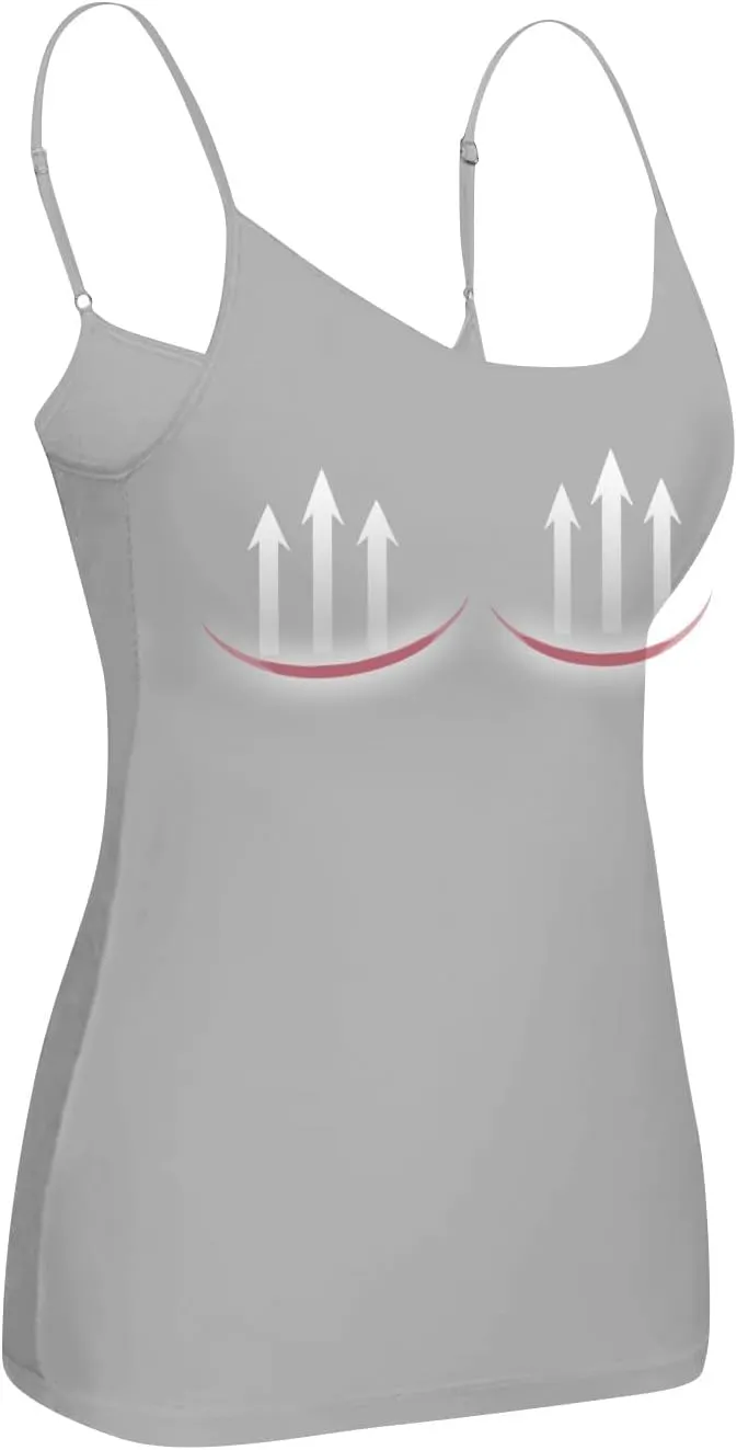 Womens Camisole Top with Built in Bra Adjustable Spaghetti Strap Tank Tops Workout Yoga Padded Sports Bras Plus Size