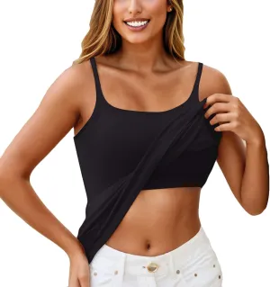 Womens Camisole Top with Built in Bra Adjustable Spaghetti Strap Tank Tops Workout Yoga Padded Sports Bras Plus Size