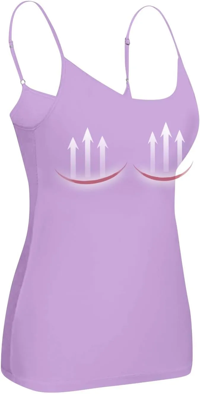 Womens Camisole Top with Built in Bra Adjustable Spaghetti Strap Tank Tops Workout Yoga Padded Sports Bras Plus Size