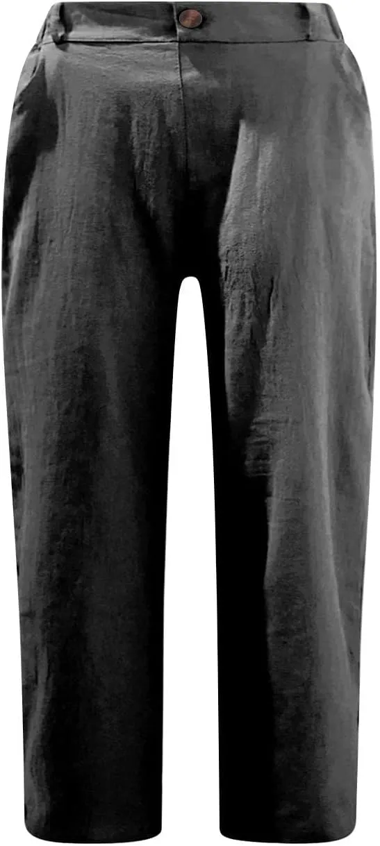 Women's Capri Pants Casual Straight Leg Trouser Loose Comfy Cotton Trousers 2025 Summer Trendy Pant with Pocket