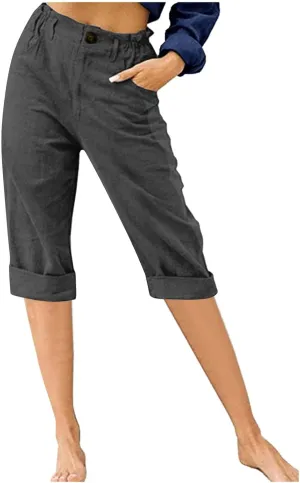 Women's Capri Pants Casual Straight Leg Trouser Loose Comfy Cotton Trousers 2025 Summer Trendy Pant with Pocket