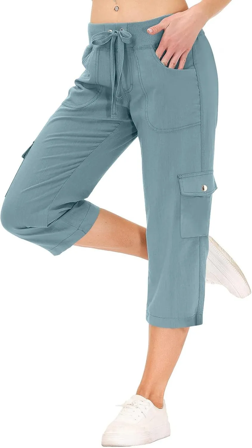 Womens Cargo Capris Hiking Pants Loose Fit Casual Dressy Lightweight Ladies Baggy Trousers Cropped Sweatpants