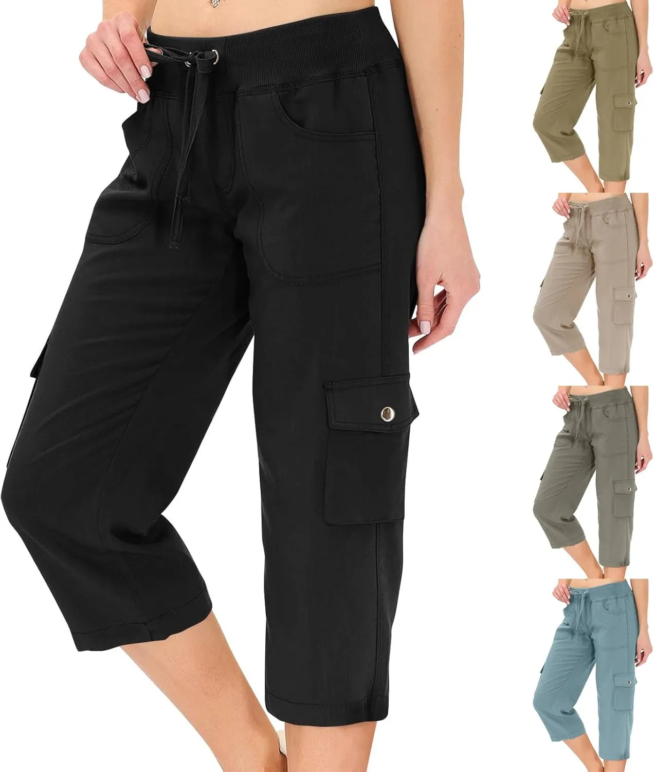 Womens Cargo Capris Hiking Pants Loose Fit Casual Dressy Lightweight Ladies Baggy Trousers Cropped Sweatpants