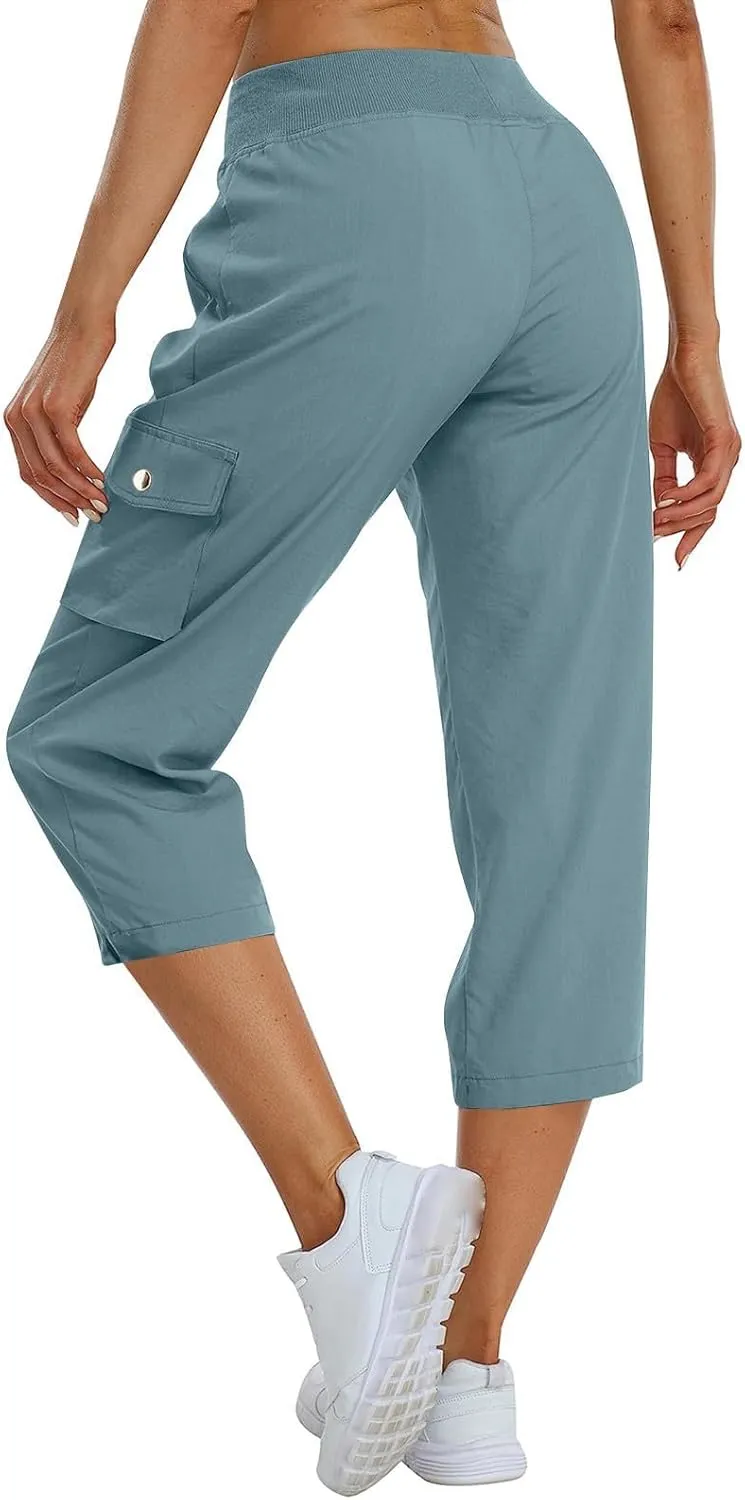 Womens Cargo Capris Hiking Pants Loose Fit Casual Dressy Lightweight Ladies Baggy Trousers Cropped Sweatpants