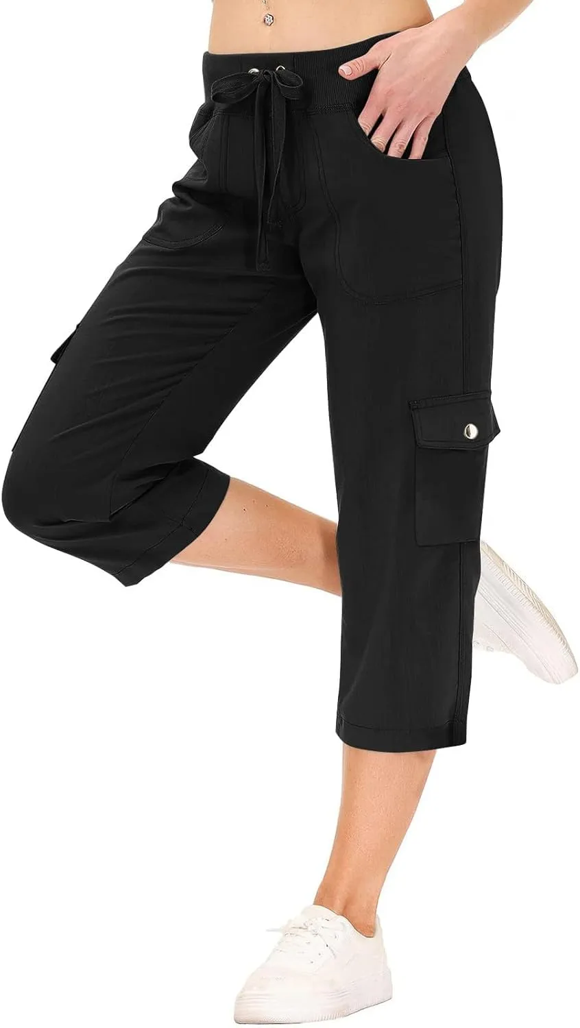 Womens Cargo Capris Hiking Pants Loose Fit Casual Dressy Lightweight Ladies Baggy Trousers Cropped Sweatpants
