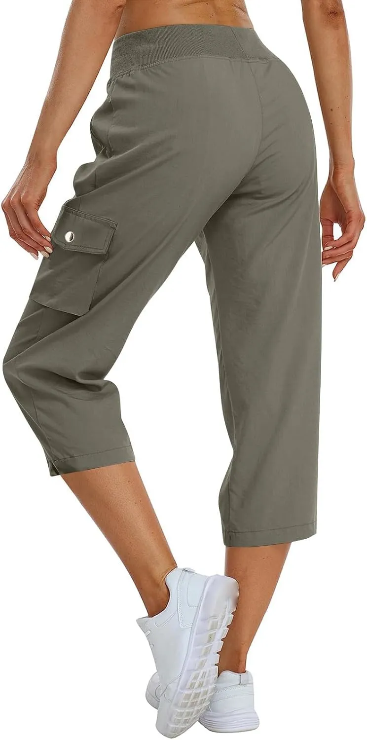 Womens Cargo Capris Hiking Pants Loose Fit Casual Dressy Lightweight Ladies Baggy Trousers Cropped Sweatpants