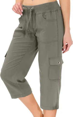 Womens Cargo Capris Hiking Pants Loose Fit Casual Dressy Lightweight Ladies Baggy Trousers Cropped Sweatpants