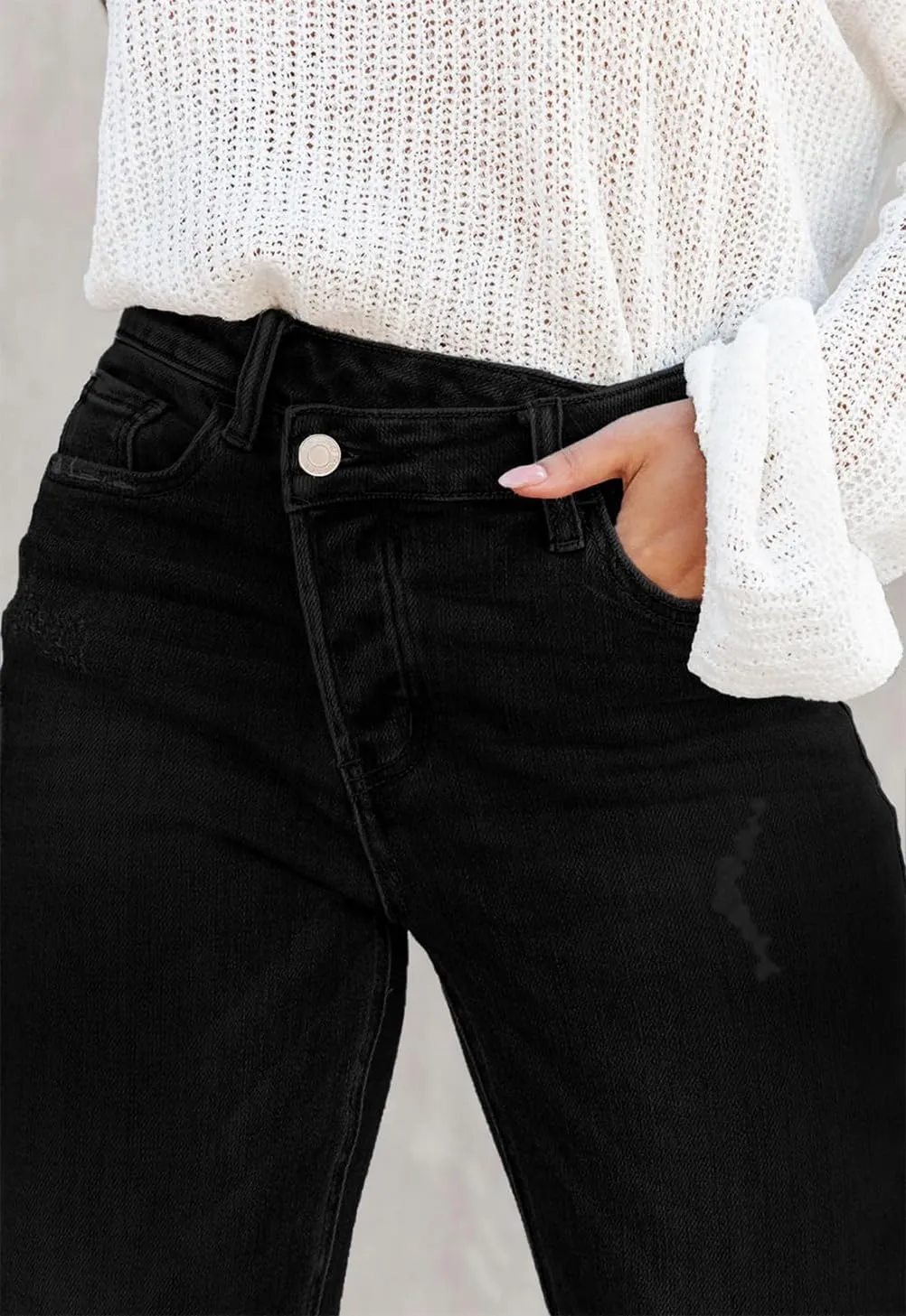 Womens Cargo Denim Jeans High Waisted Stretchy Flap Pocket Straight Leg Pants