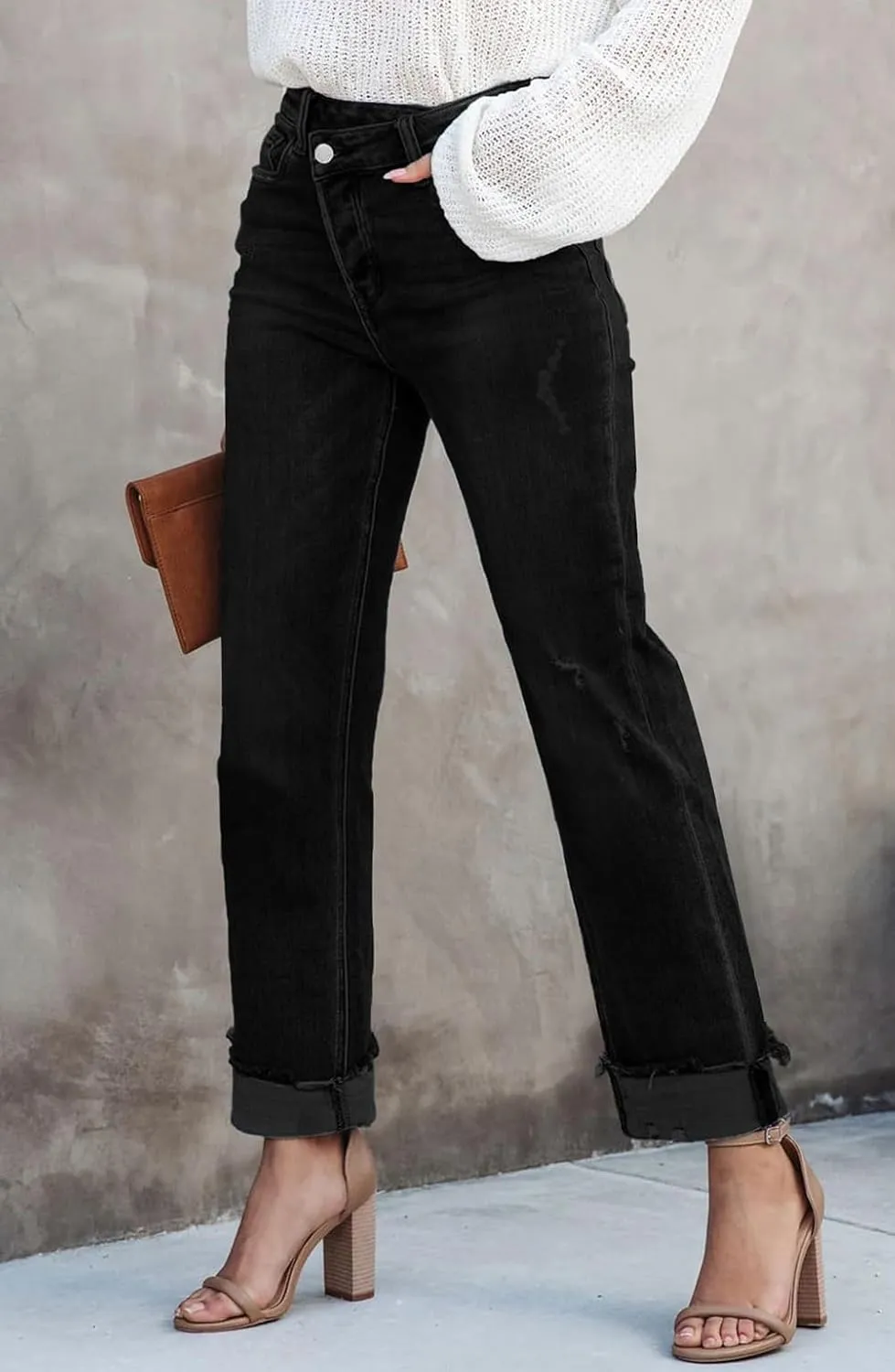 Womens Cargo Denim Jeans High Waisted Stretchy Flap Pocket Straight Leg Pants