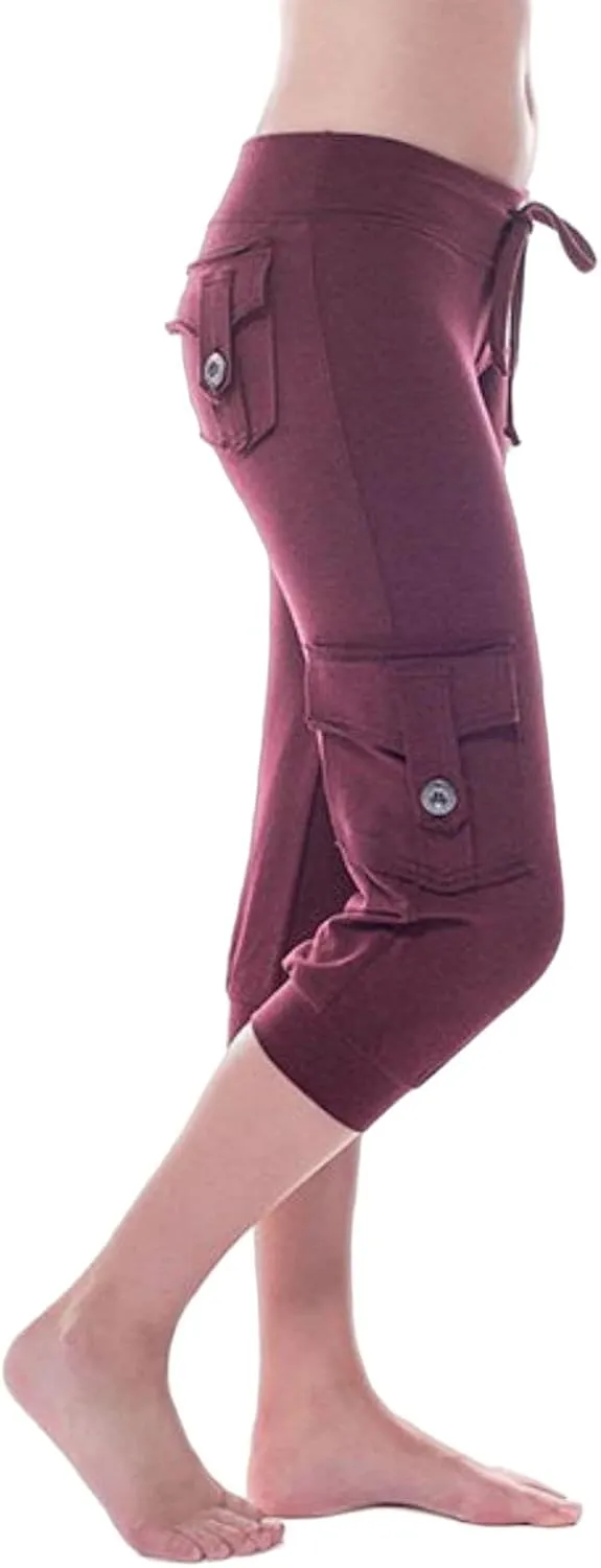 Womens Cargo Yoga Pants Casual Lightweight Drawstring Elastic Waist Pants Capris Stretch Athletic Travel Trouser