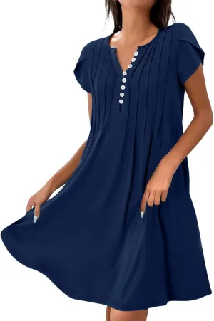 Womens Casual Dresses Short Sleeve Summer Dresses 2025 Boho Floral Beach Sundresses Spring A-Line Dress with Pockets