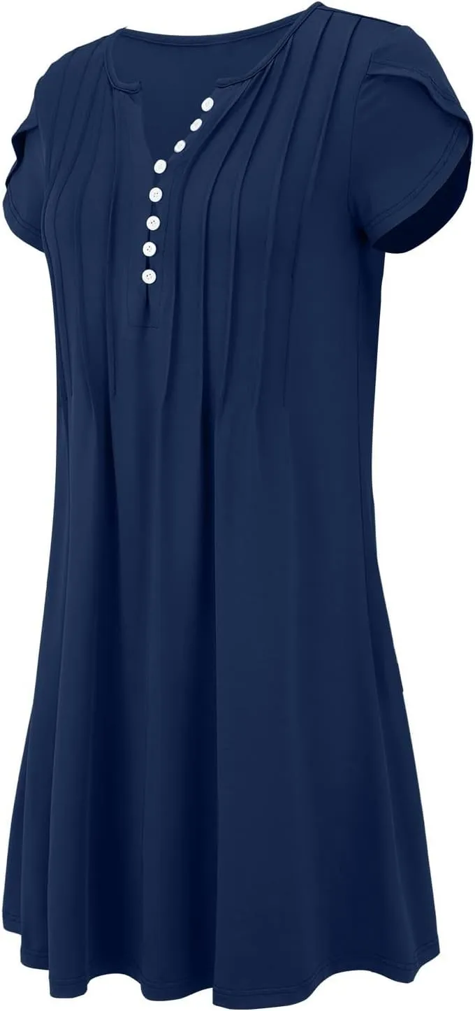 Womens Casual Dresses Short Sleeve Summer Dresses 2025 Boho Floral Beach Sundresses Spring A-Line Dress with Pockets